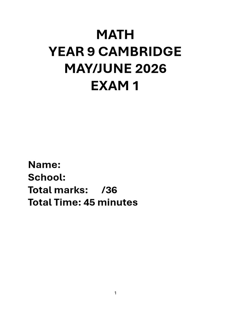 Year 9 Cambridge Math Exam 2026 | PDF