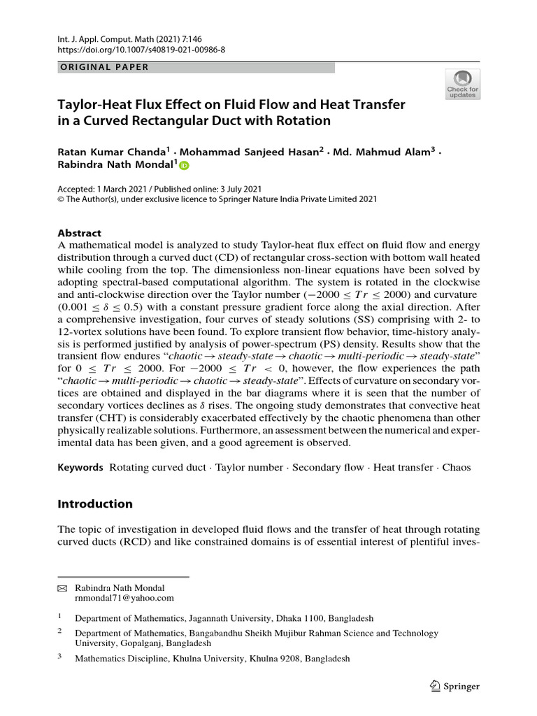 Taylor-Heat Flux Effect on Fluid Flow and Heat Transfer in a Curved ...