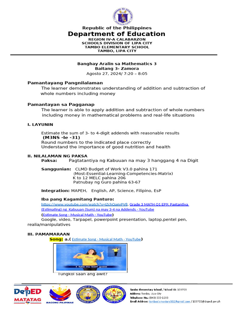 Cot 1 Math Maam Ana | PDF