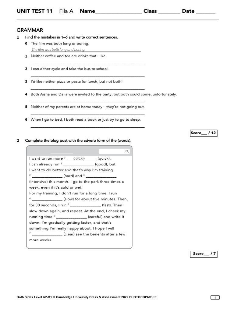 Unit Test on Grammar and Vocabulary | PDF