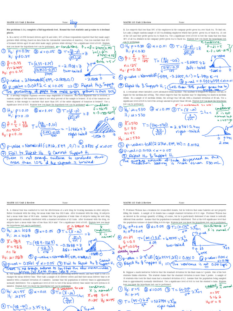 Math 115 Exam 2 Review F25 Key 2ppg | PDF | Statistical Significance ...