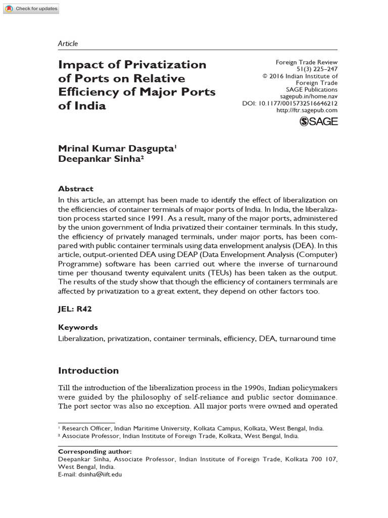 Port Privatization and Efficiency in India | PDF | Port | Privatization