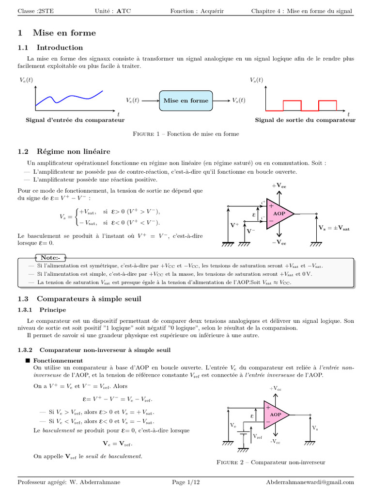 Mise en forme des signaux et comparateurs | PDF | Amplificateur ...