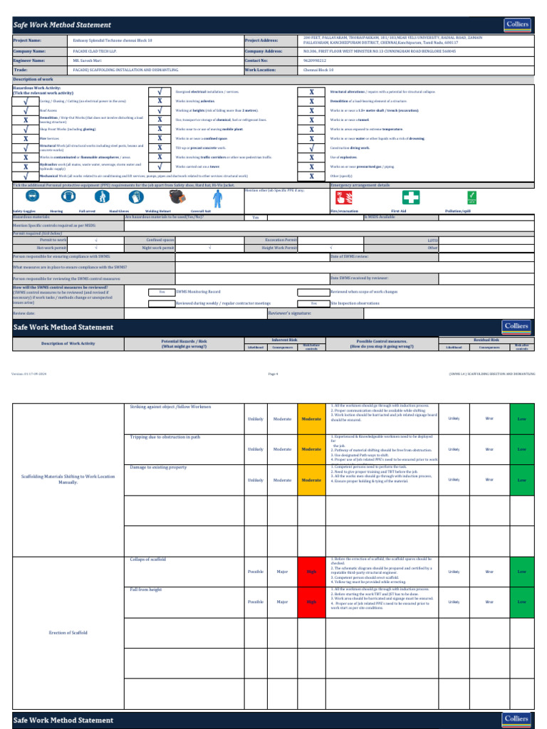 (Swms ) Scaffolding Erection and Dismantling | PDF | Risk | Personal ...