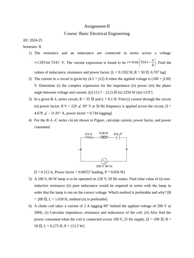 Electrical Engineering Assignment Solutions | PDF | Inductor ...