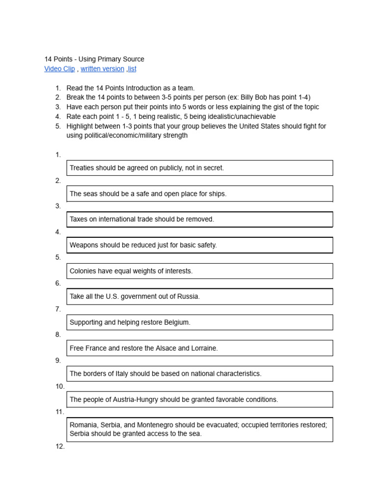 14 Points Analysis and Treaty Debate | PDF | Treaty Of Versailles ...