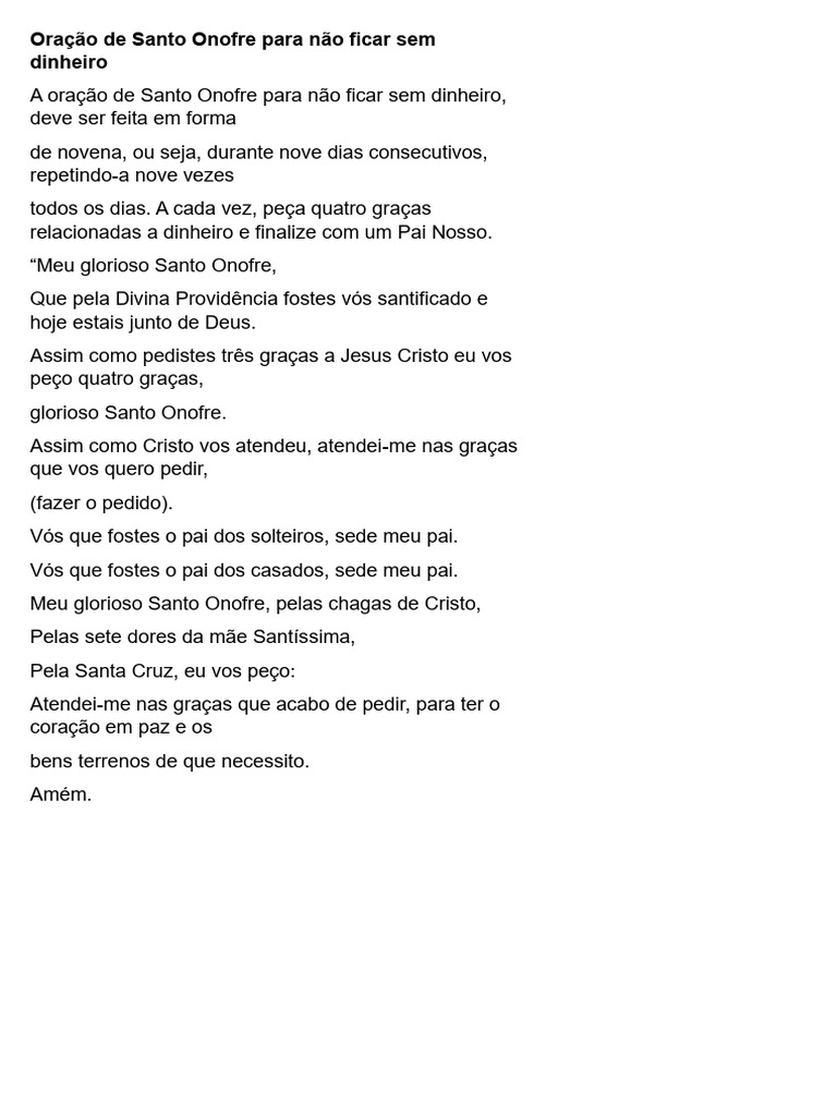 Oração de Santo Onofre para Prosperidade | PDF