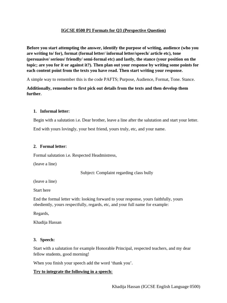IGCSE 0500 Q3 Writing Formats Guide | PDF | Rhetoric | Linguistics