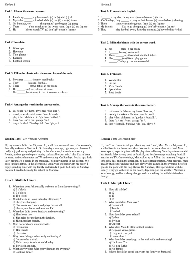 Focus Test 1 | PDF | Workweek And Weekend