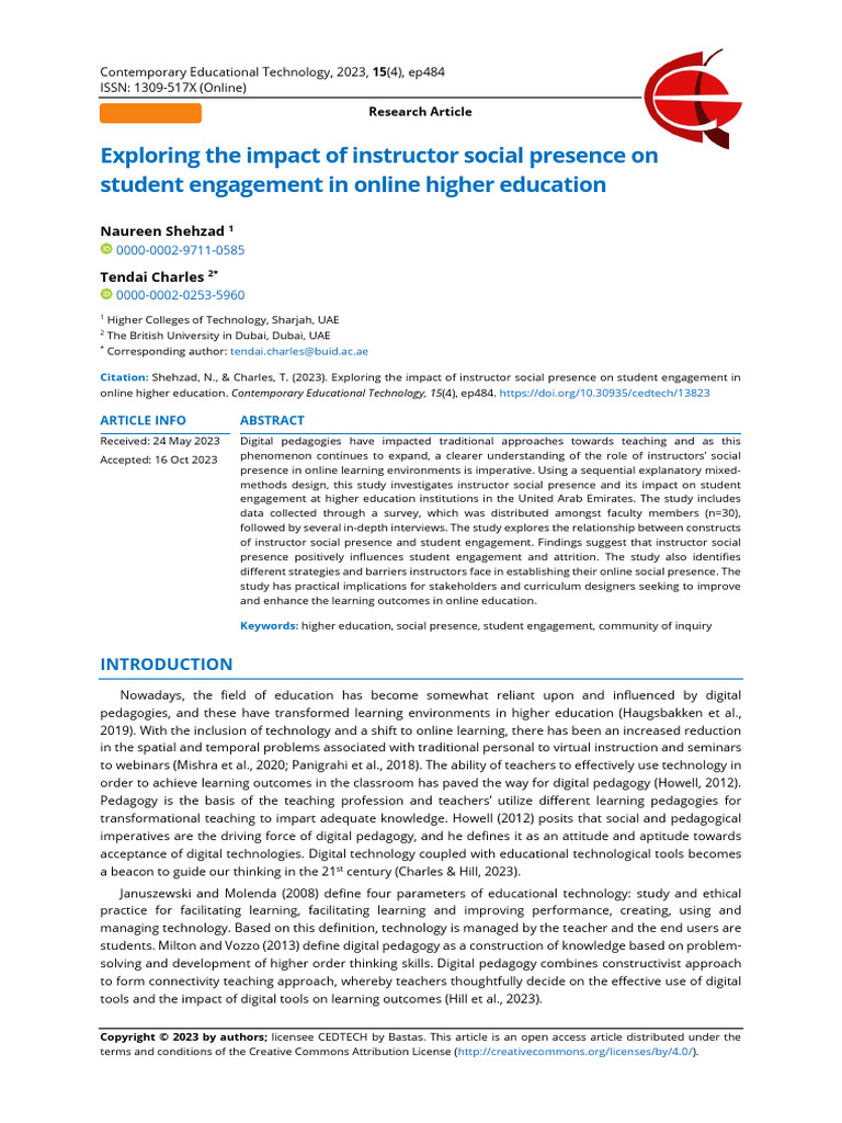 Exploring the Impact of Instructor Social Presence on Student ...