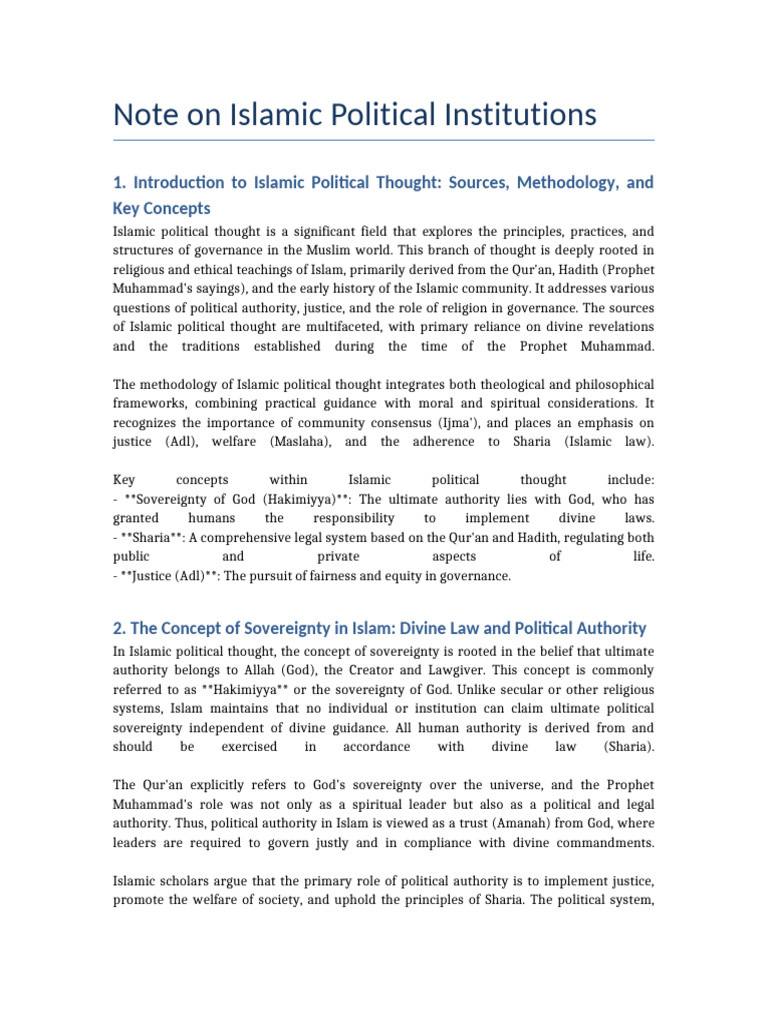 Islamic Political Institutions Overview | PDF | Shura | Caliphate