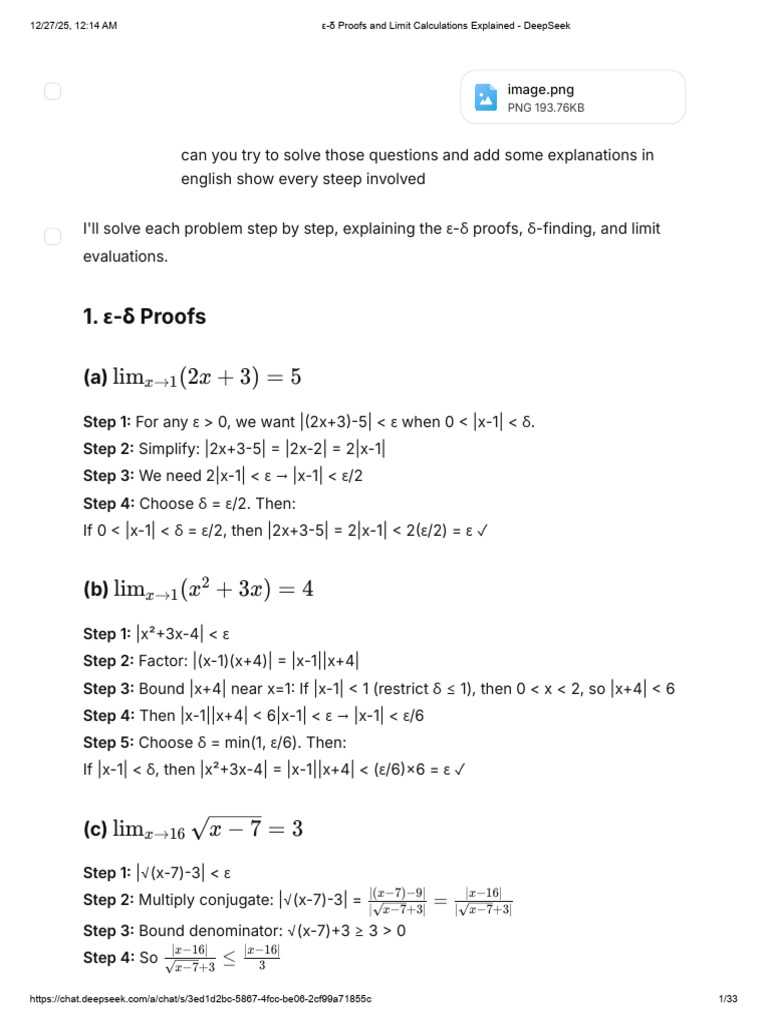 ε-δ Proofs and Limit Evaluations Guide | PDF | Mathematics ...