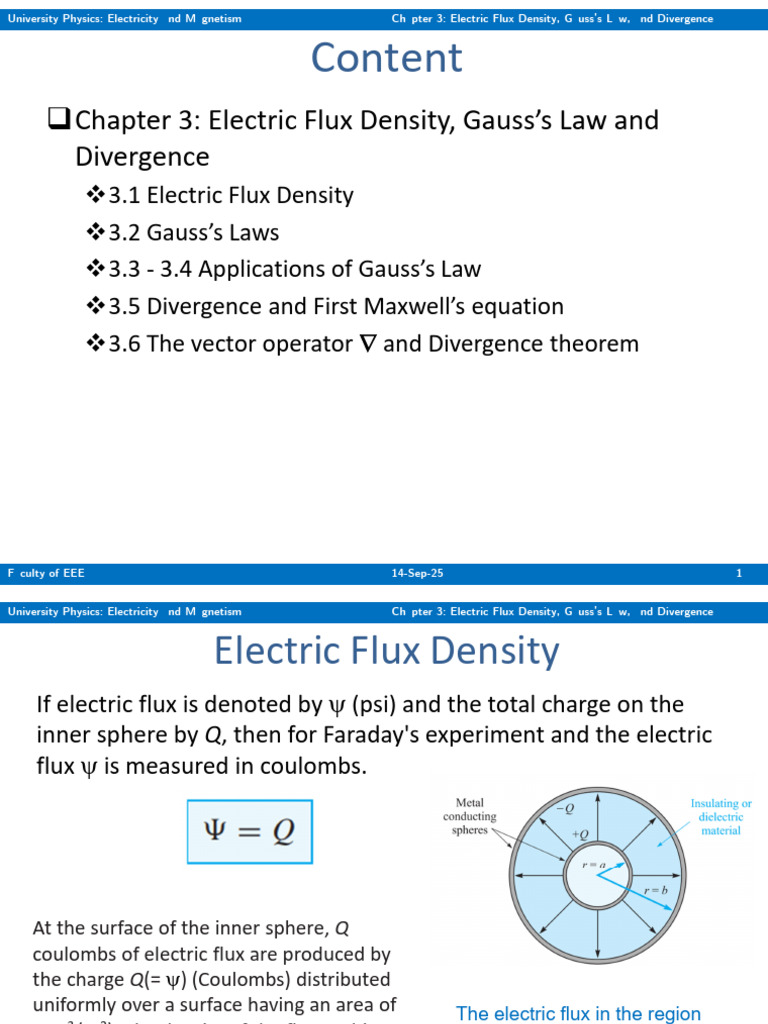 Electric Flux Density and Gauss's Law | PDF | Flux | Divergence