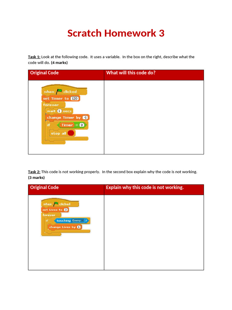 Year 7 SCRATCH_Homework 3 | PDF