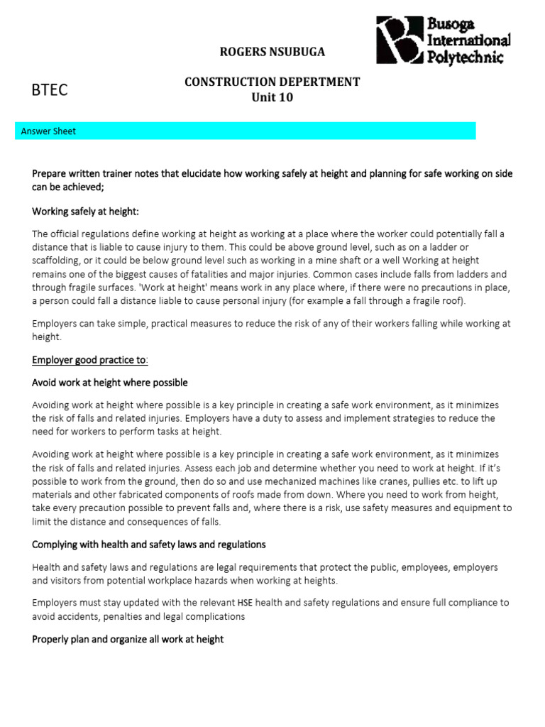 Safe Working at Height Guidelines | PDF | Occupational Safety And ...