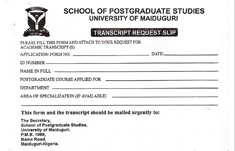 Transcript Request (CGPSUNIMAID) | PDF