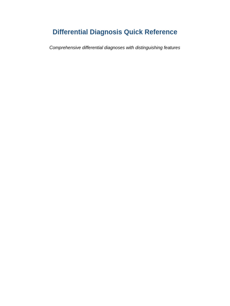 Differential Diagnosis Quick Reference | PDF | Headache | Anemia