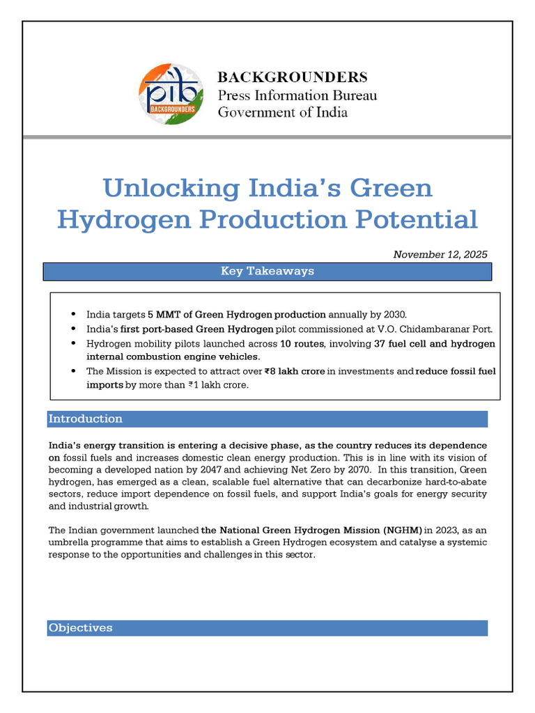 India's Green Hydrogen Mission | PDF | Renewable Energy | Sustainable ...