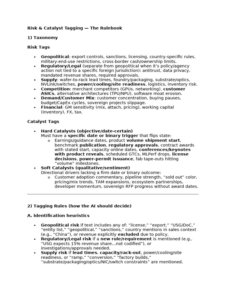 Risk and Catalyst Tagging Guide | PDF