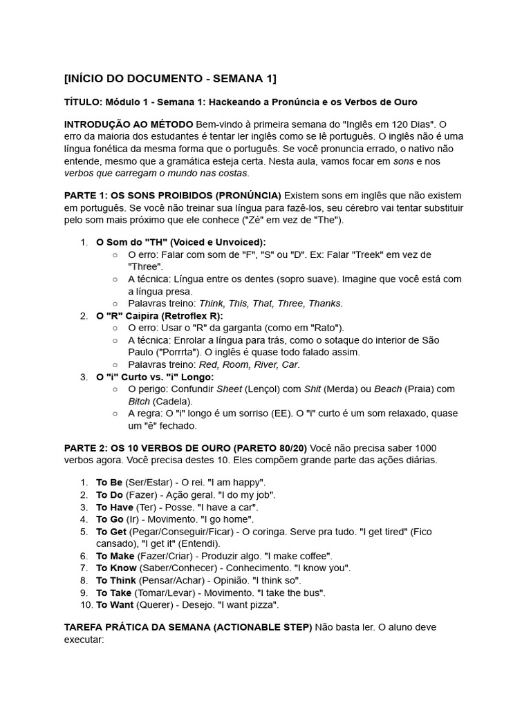 Semana 1 - Inglês Em 120 Dias | PDF | Língua inglesa | Português (idioma)