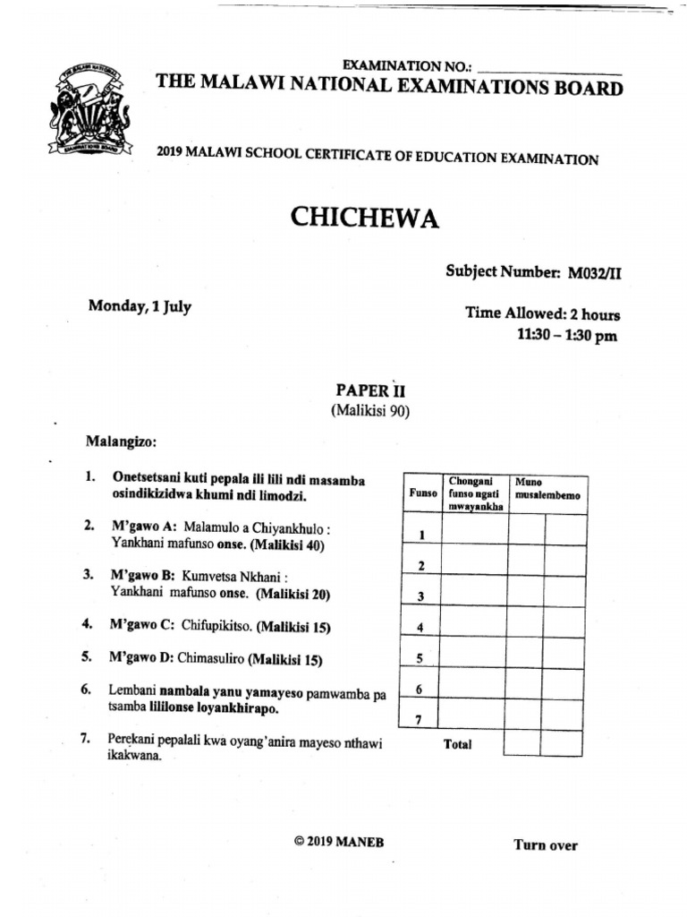 2019 Chichewa Paper II | PDF