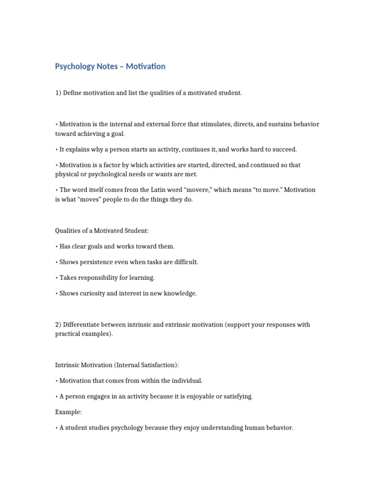 Psychology Notes Motivation | PDF | Motivational | Motivation