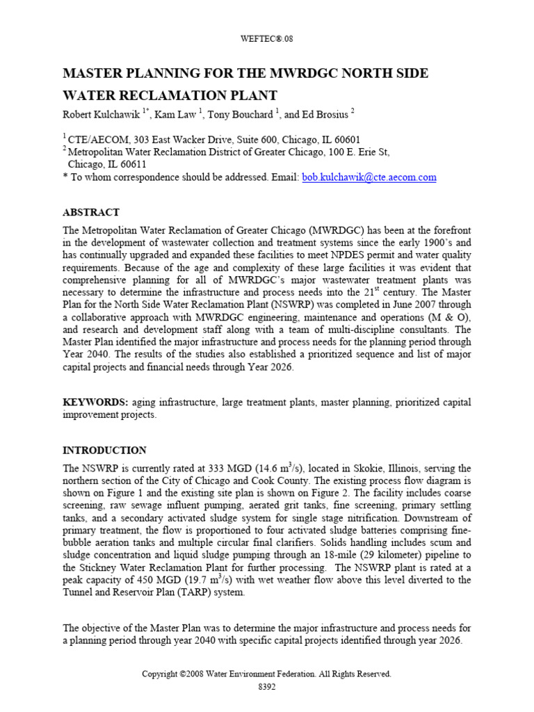 North Side Water Reclamation Master Plan | PDF | Sewage Treatment | Pump