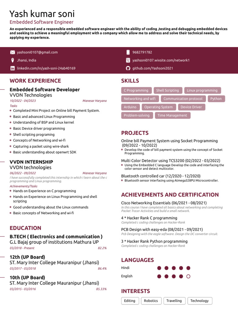 Yash Soni Resume | PDF | Embedded System | Computer Programming