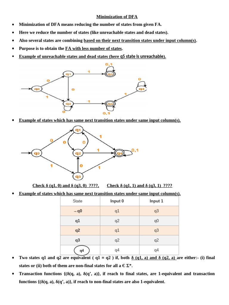 DFA Minimization Techniques Explained | PDF | Automata Theory | Models ...