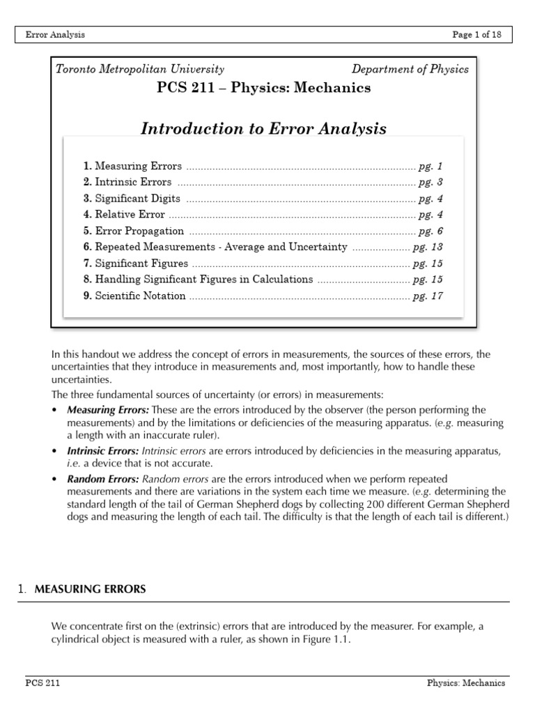 Pcs211 f25 Error Analysis CORRECTED | PDF | Significant Figures ...