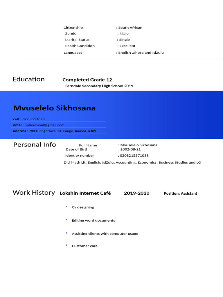 Mvuselelo Sikhosana CV 2024 | PDF