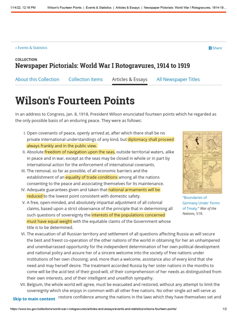 Wilson's Fourteen Points Explained | PDF | Global Politics ...