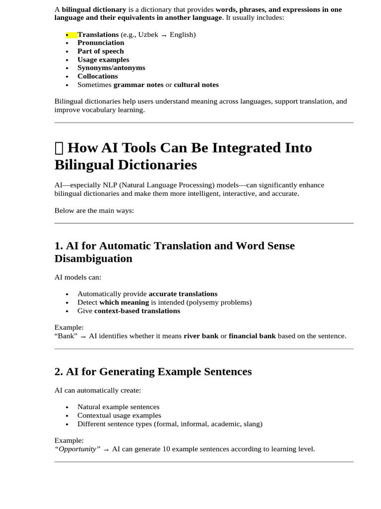 A bilingual dictionary is a dictionary that provides words | PDF ...