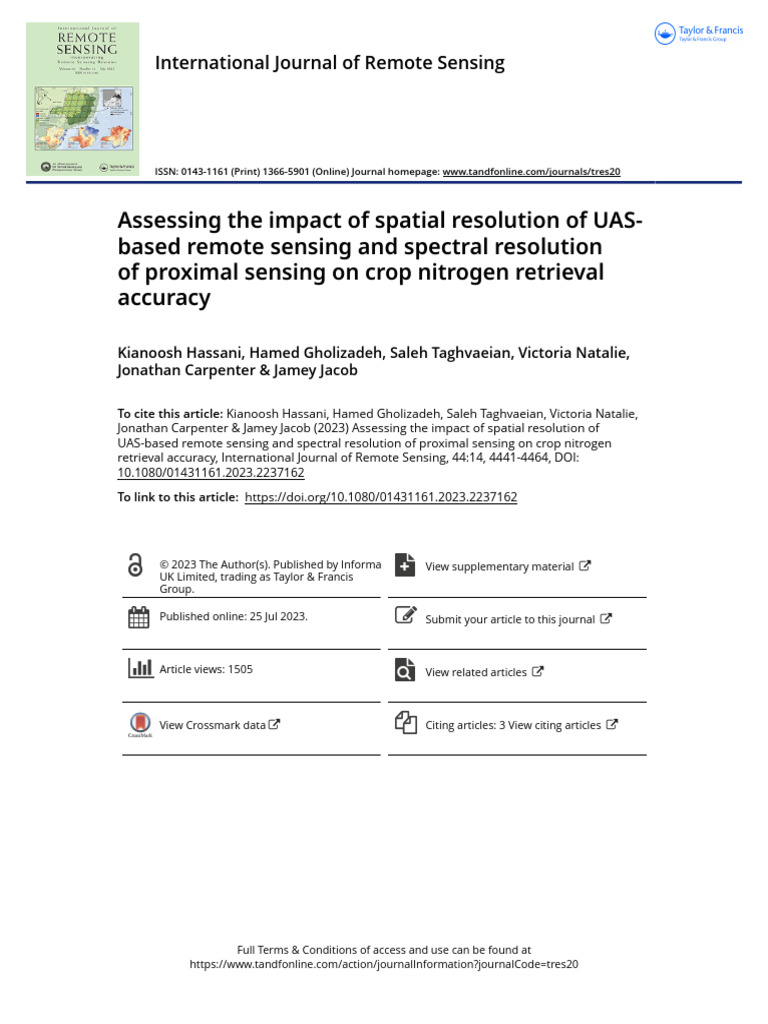 UAS Remote Sensing for Crop Nitrogen Accuracy | PDF | Infrared | Remote ...