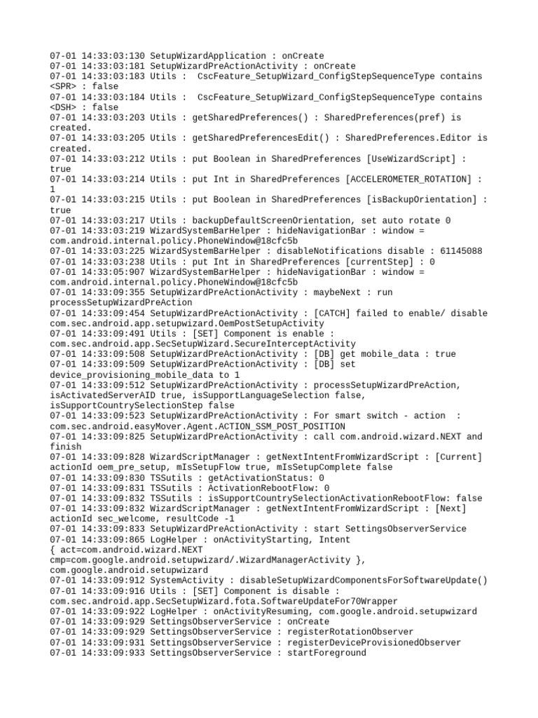 Setup Wizard Log Analysis | PDF | Android (Robot) | Software