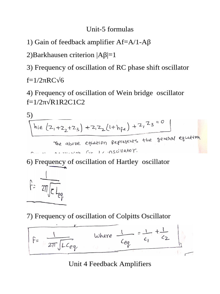 Essential Formulas for Feedback Amplifiers | PDF