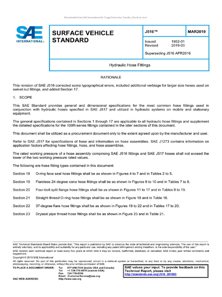 SAE J516 - 201903 Hydraulic Hose Fittings | PDF