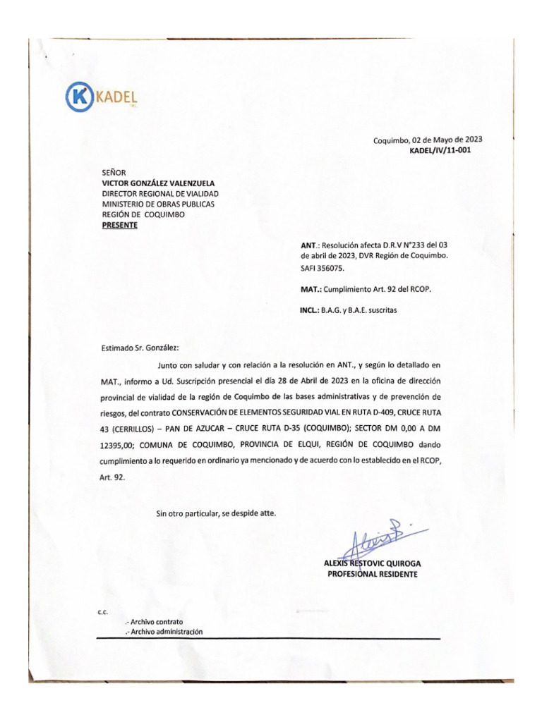 001 Cumplimiento Art. 92 de RCOP | PDF