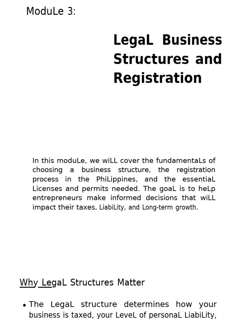 MODULE 3 Legal Business Structures and Registration | PDF | Partnership ...