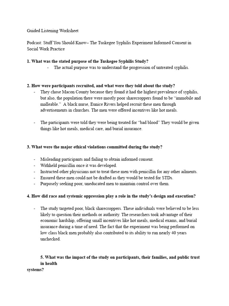 10_02 Worksheet - Tuskegee Syphilis Expirement | PDF | Health Sciences ...