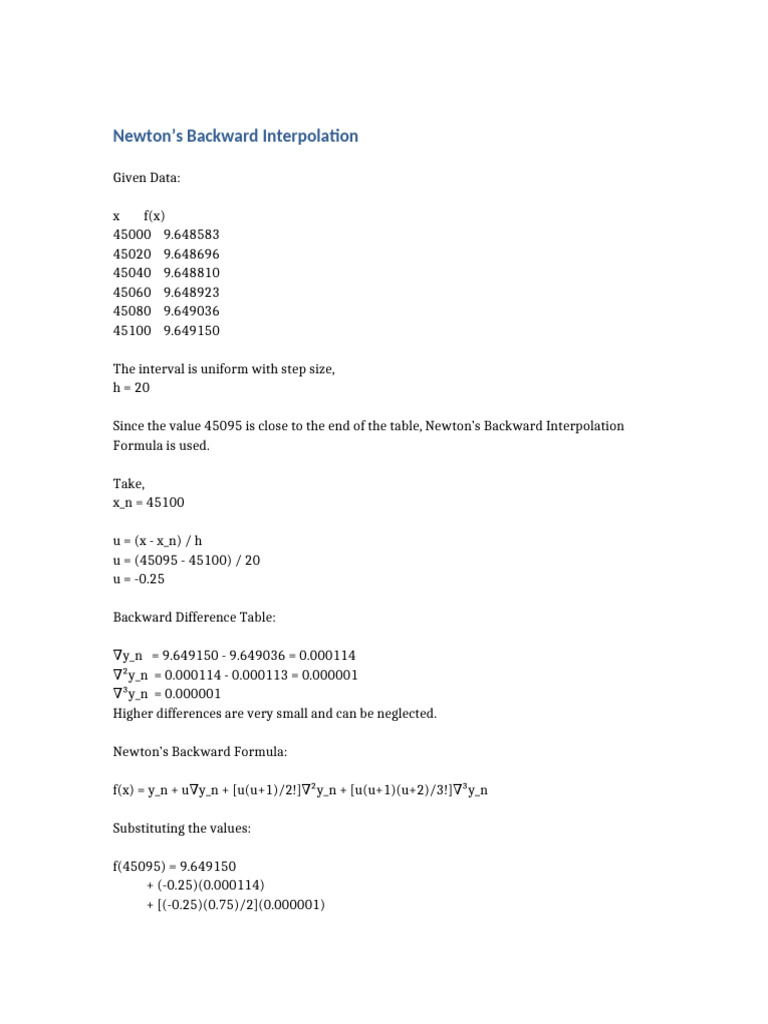 Newton's Backward Interpolation Method | PDF