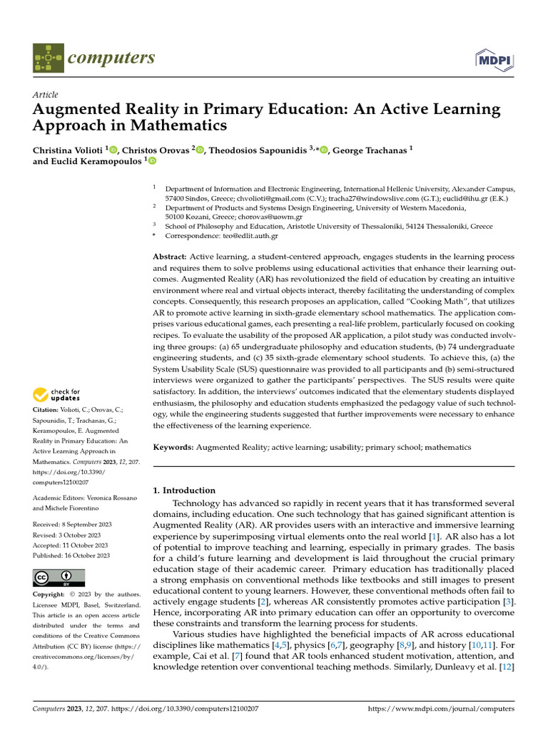 AR for Active Learning in Primary Math | PDF | Augmented Reality | Learning