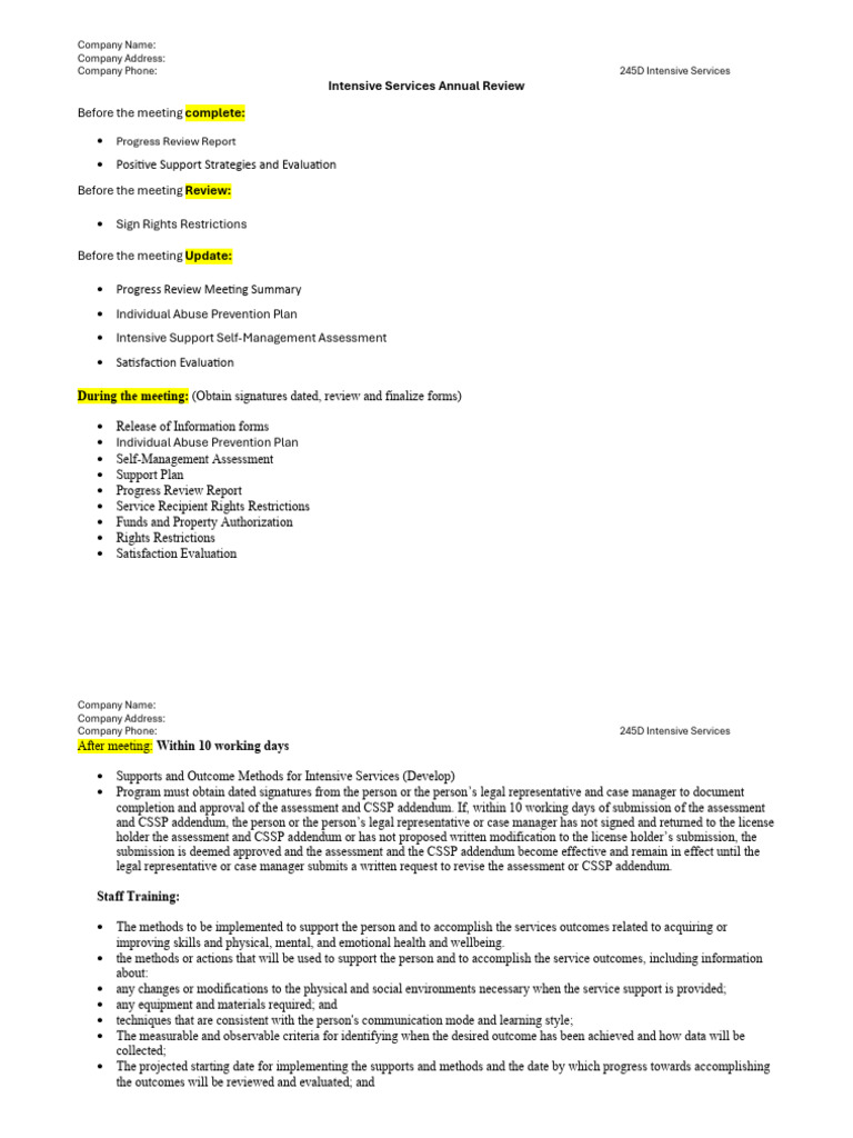 245D Intensive Services Annual Review Guide | PDF | Privacy | Information