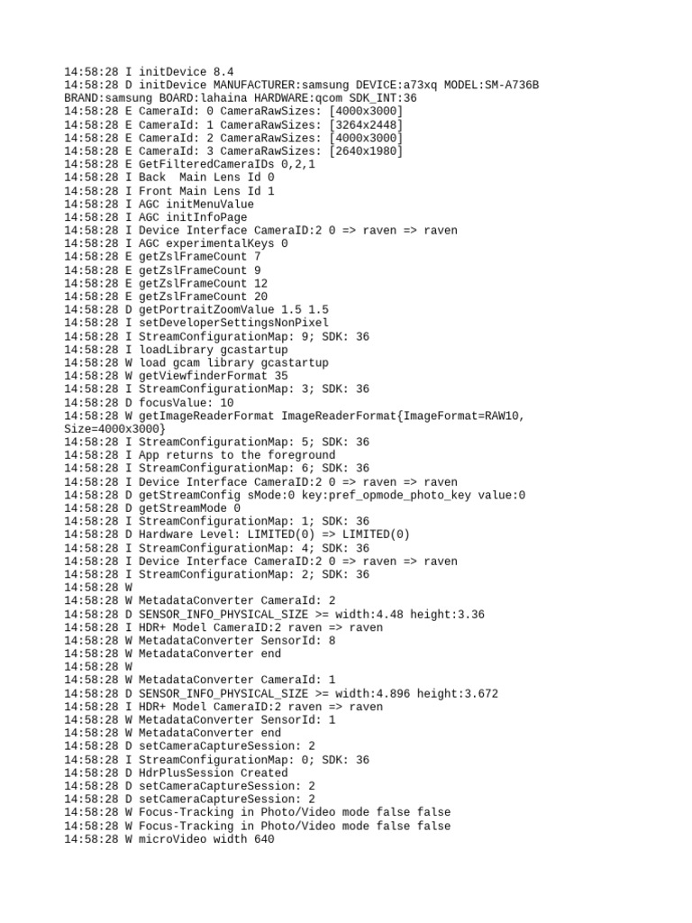 Samsung A73 Camera Configuration Log | PDF | Software Development Kit ...