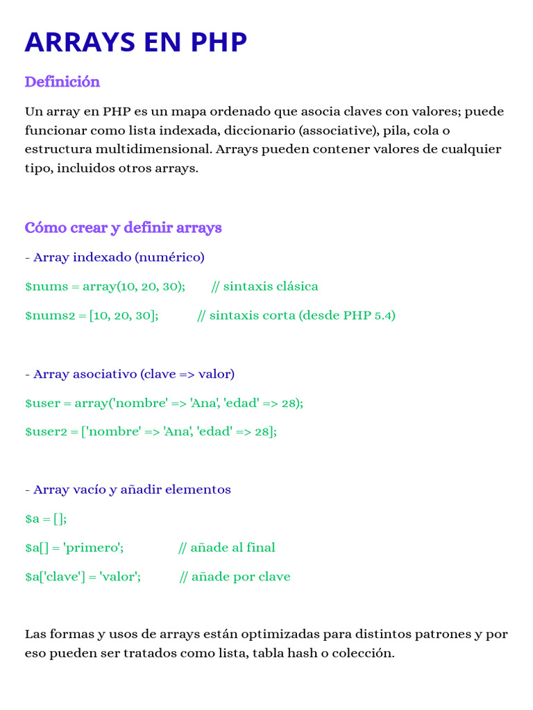 Arrays en PHP | PDF | Gestión de datos | Programación de computadoras