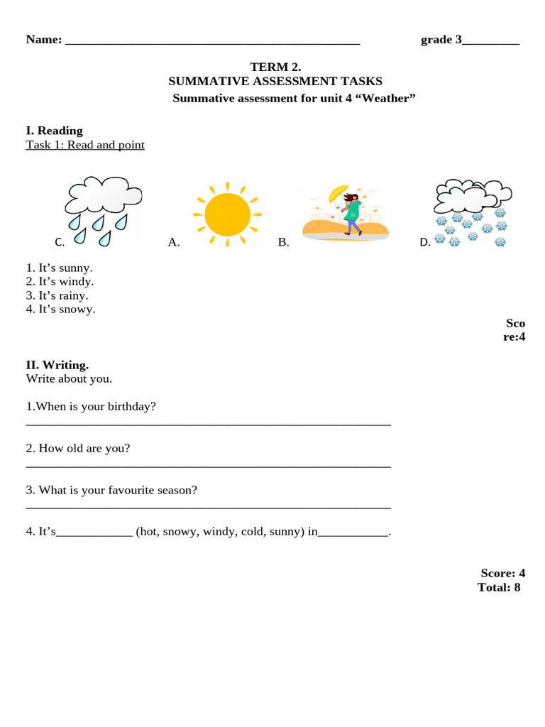 Grade 3 Weather Assessment Tasks | PDF