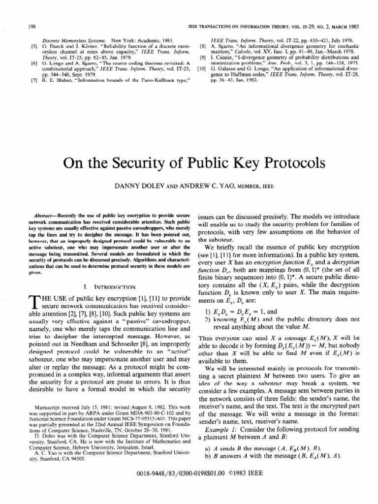 Security of Public Key Protocols | PDF | Public Key Cryptography ...