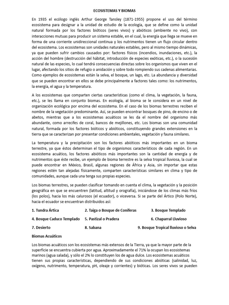 Ecosistemas y Biomas Informacion | PDF | Ecosistema | Ecología