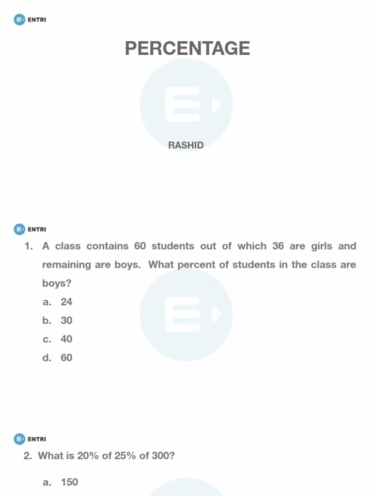 Percentage Problems and Solutions | PDF | Percentage | Area