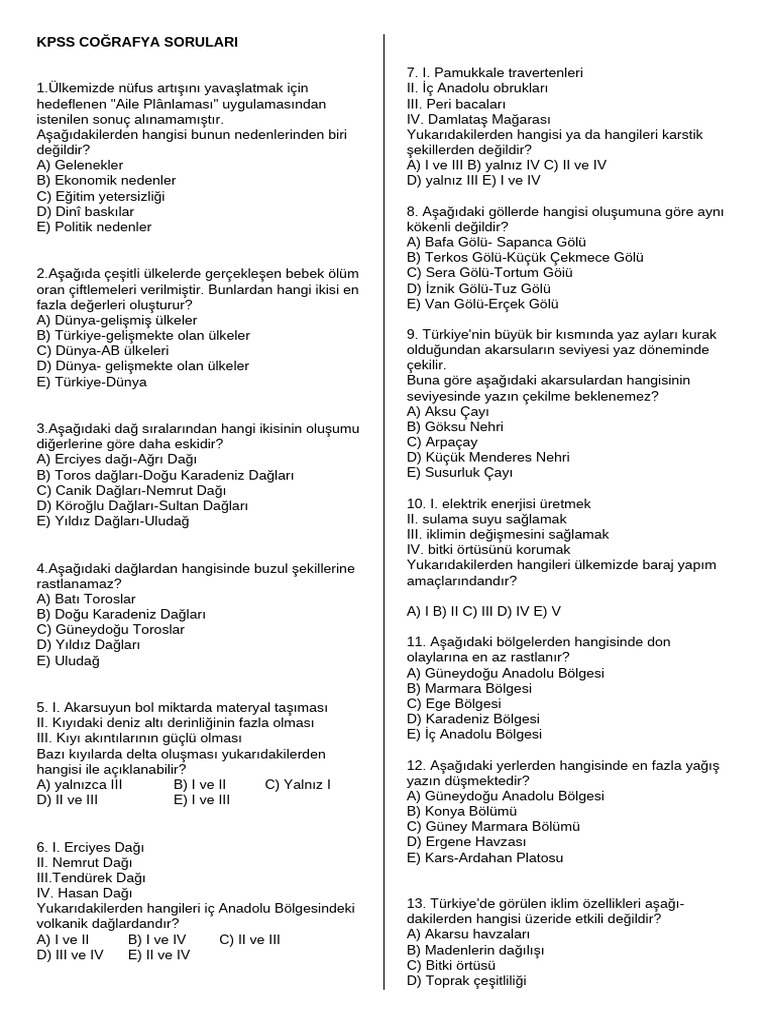 105 Soru Coğrafya Karma Test | PDF